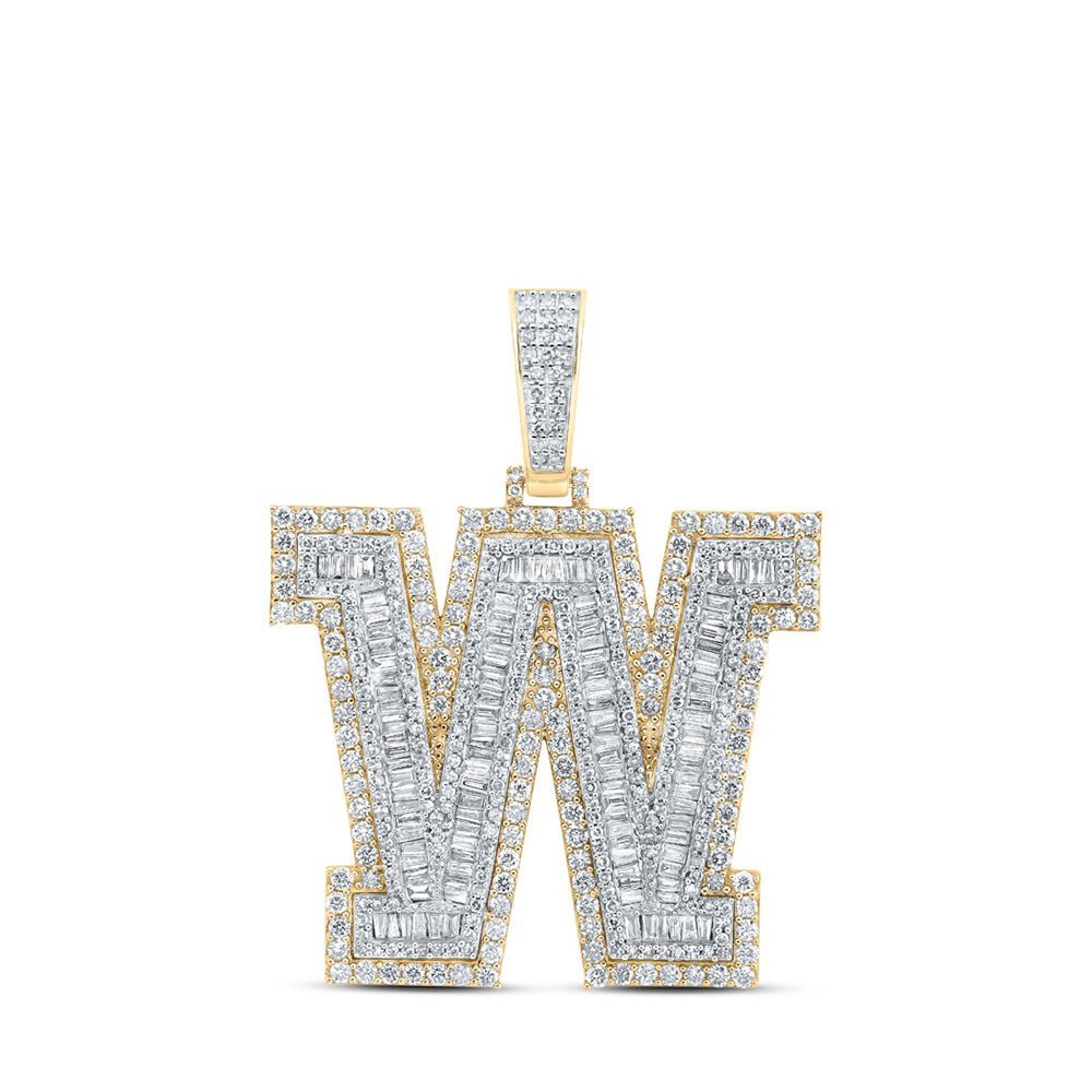 10kt Yellow Gold Men's Baguette Diamond W Initial Letter Charm Pendant - 4 - 5/8 Cttw - Splendid Jewellery
