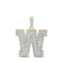 Load image into Gallery viewer, 10kt Yellow Gold Men's Baguette Diamond W Initial Letter Charm Pendant - 4 - 5/8 Cttw - Splendid Jewellery