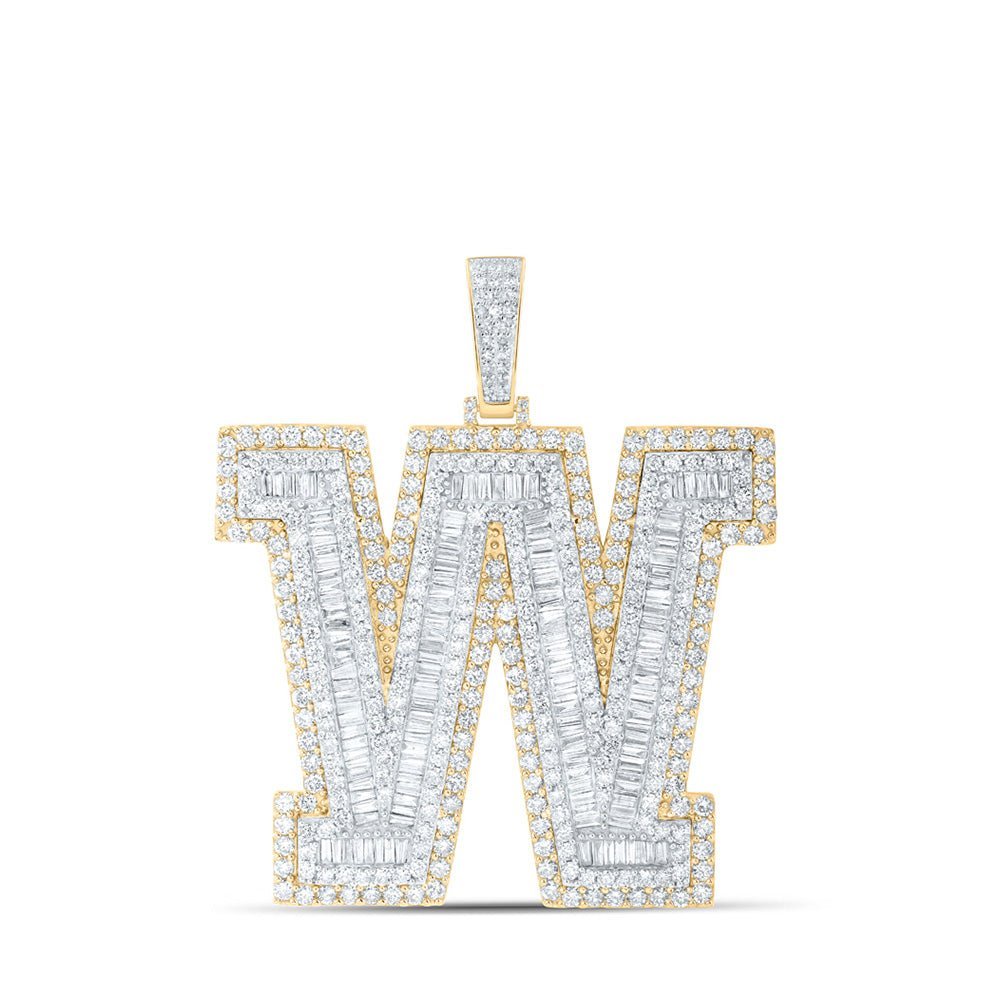 10kt Yellow Gold Men's Baguette Diamond W Initial Letter Charm Pendant - 9 - 1/3 Cttw - Splendid Jewellery