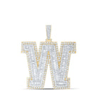 10kt Yellow Gold Men's Baguette Diamond W Initial Letter Charm Pendant - 9 - 1/3 Cttw - Splendid Jewellery