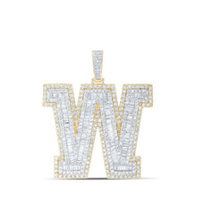 Load image into Gallery viewer, 10kt Yellow Gold Men's Baguette Diamond W Initial Letter Charm Pendant - 9 - 1/3 Cttw - Splendid Jewellery