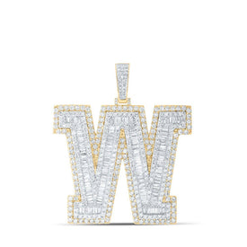 10kt Yellow Gold Men's Baguette Diamond W Initial Letter Charm Pendant - 9 - 1/3 Cttw - Splendid Jewellery