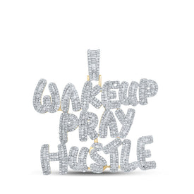 10kt Yellow Gold Men's Baguette Diamond Wake Up Pray Hustle Charm Pendant - 3 - 3/4 Cttw - Splendid Jewellery