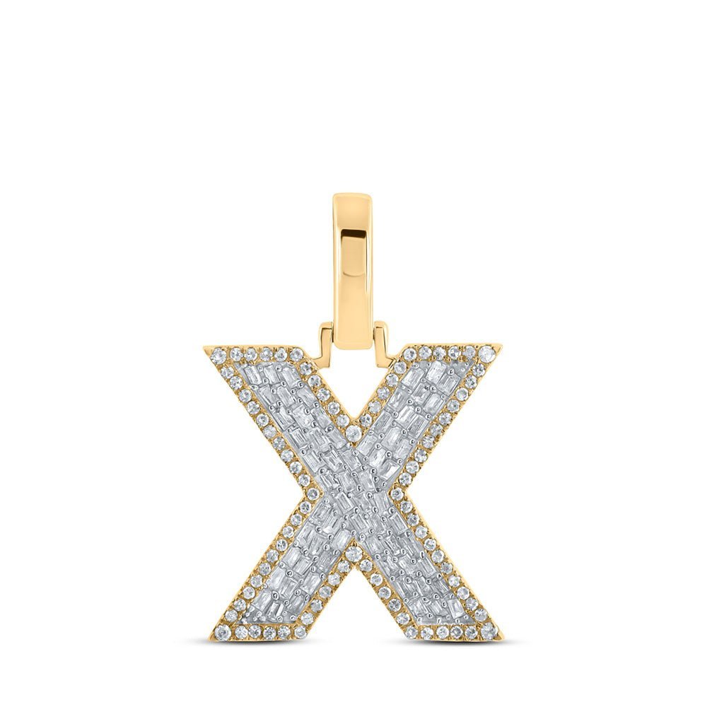 10kt Yellow Gold Men's Baguette Diamond X Initial Letter Charm Pendant 1/2 Cttw - Dazzling Elegance - Splendid Jewellery