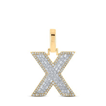 Load image into Gallery viewer, 10kt Yellow Gold Men's Baguette Diamond X Initial Letter Charm Pendant 1/2 Cttw - Dazzling Elegance - Splendid Jewellery