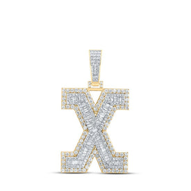 10kt Yellow Gold Men's Baguette Diamond X Initial Letter Charm Pendant - 3 Cttw - Splendid Jewellery