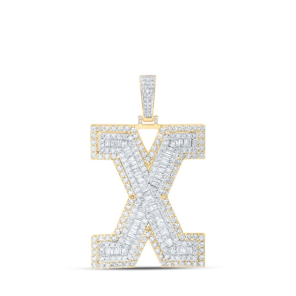 10kt Yellow Gold Men's Baguette Diamond X Initial Letter Charm Pendant - 4 - 7/8 Cttw | Splendid Jewellery - Splendid Jewellery