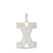Load image into Gallery viewer, 10kt Yellow Gold Men's Baguette Diamond X Initial Letter Charm Pendant - 4 - 7/8 Cttw | Splendid Jewellery - Splendid Jewellery