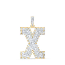 10kt Yellow Gold Men's Baguette Diamond X Initial Letter Charm Pendant - 4 - 7/8 Cttw | Splendid Jewellery - Splendid Jewellery