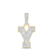 Load image into Gallery viewer, 10kt Yellow Gold Men's Baguette Diamond Y Initial Charm Pendant 1/2 Cttw - A Dazzling Statement of Style - Splendid Jewellery