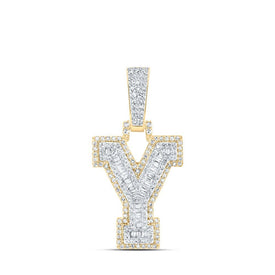 10kt Yellow Gold Men's Baguette Diamond Y Initial Charm Pendant 1/2 Cttw - A Dazzling Statement of Style - Splendid Jewellery