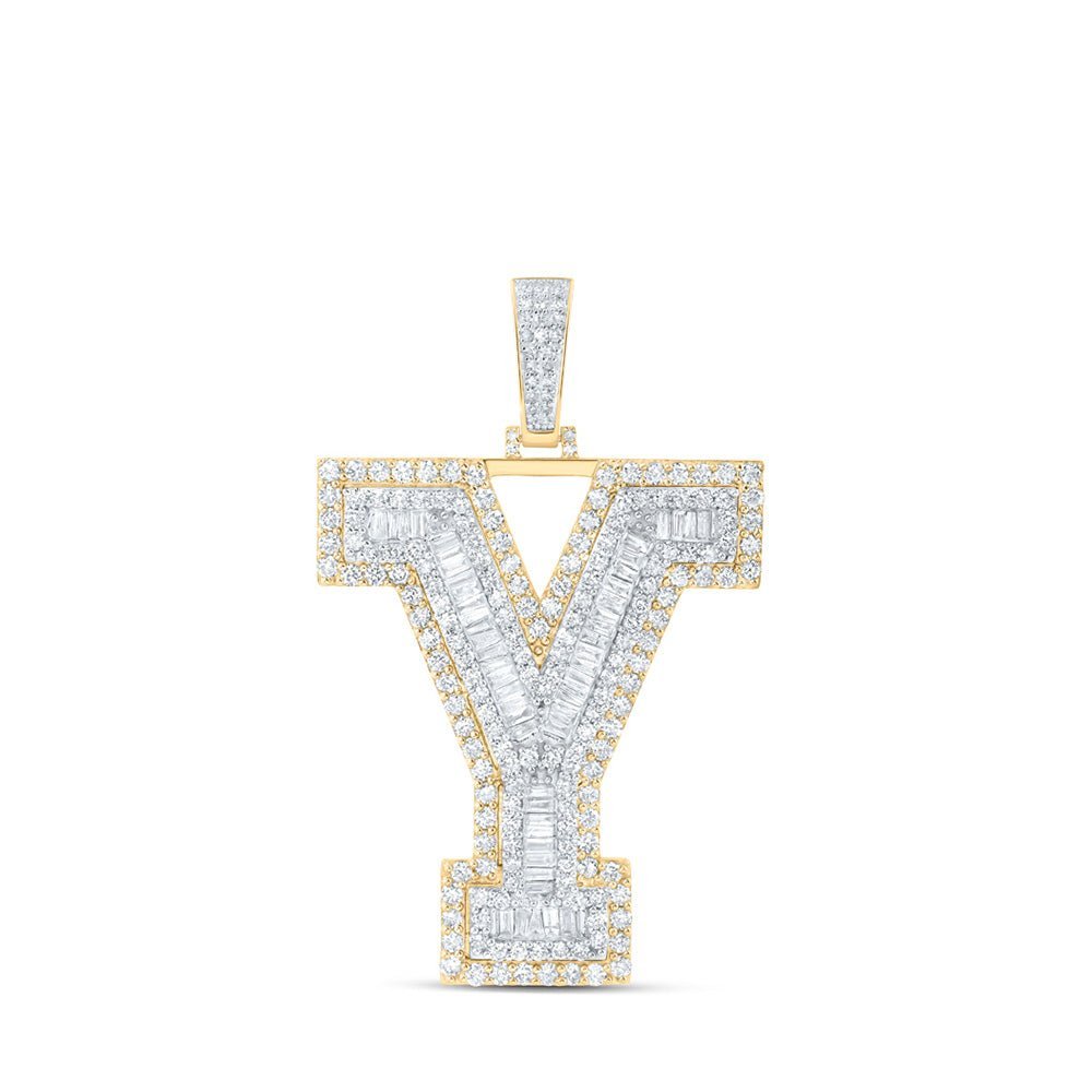 10kt Yellow Gold Men's Baguette Diamond Y Initial Charm Pendant - 6 Cttw | Splendid Jewellery - Splendid Jewellery