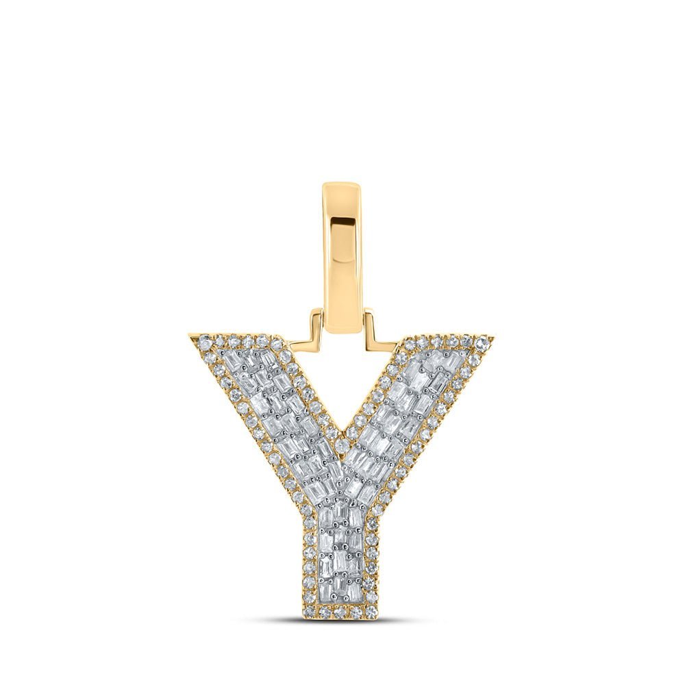 10kt Yellow Gold Men's Baguette Diamond Y Initial Letter Charm Pendant 1/2 Cttw - A Dazzling Statement Piece by Splendid Jewellery - Splendid Jewellery