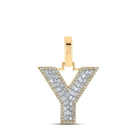 10kt Yellow Gold Men's Baguette Diamond Y Initial Letter Charm Pendant 1/2 Cttw - A Dazzling Statement Piece by Splendid Jewellery - Splendid Jewellery
