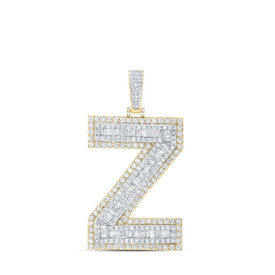 10kt Yellow Gold Men's Baguette Diamond Z Initial Letter Charm Pendant - 5 - 1/2 Cttw | Splendid Jewellery - Splendid Jewellery