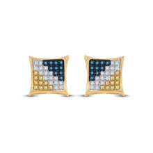 Load image into Gallery viewer, 10kt Yellow Gold Men's Blue Diamond Square Kite Cluster Earrings - Captivating Brilliance - Splendid Jewellery