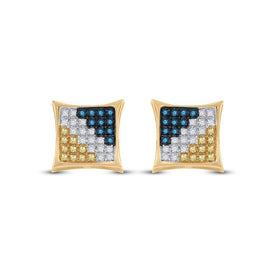 10kt Yellow Gold Men's Blue Diamond Square Kite Cluster Earrings - Captivating Brilliance - Splendid Jewellery