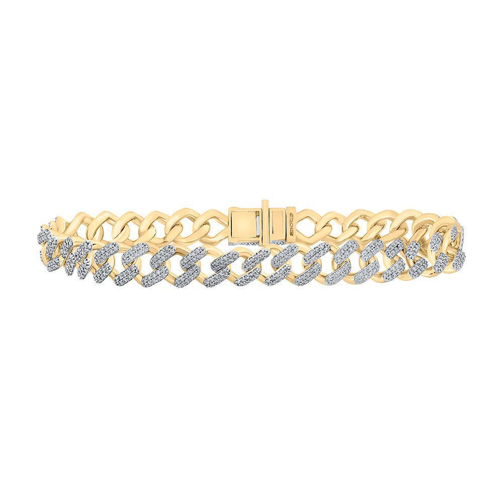 10kt Yellow Gold Men's Captivating Round Diamond Cuban Link Bracelet 4 - 1/3 Cttw - Splendid Jewellery