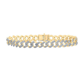 10kt Yellow Gold Men's Captivating Round Diamond Cuban Link Bracelet 4 - 1/3 Cttw - Splendid Jewellery