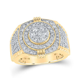 10kt Yellow Gold Men's Circle Cluster Diamond Ring - 2 - 3/4 Cttw | Splendid Jewellery - Splendid Jewellery