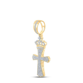 10kt Yellow Gold Men's Crown King Cross Diamond Charm Pendant - 1/2 Cttw - Splendid Jewellery