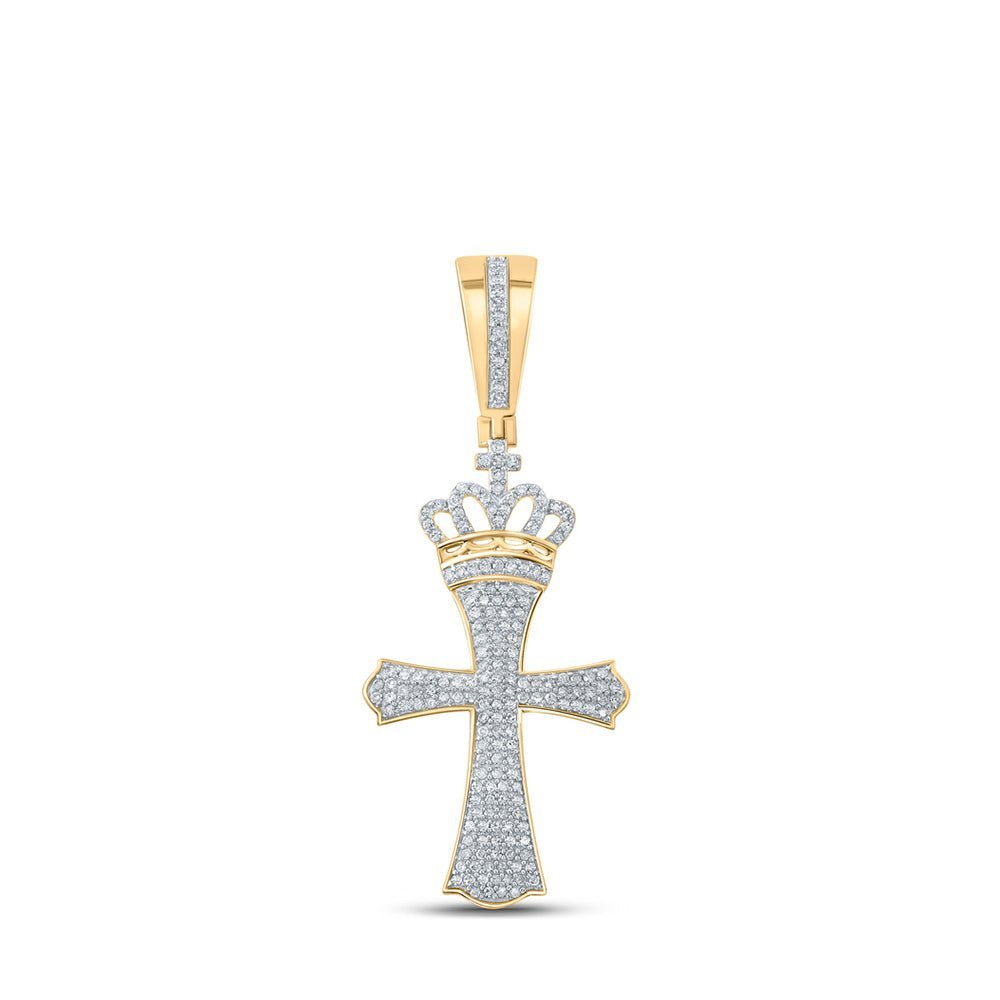 10kt Yellow Gold Men's Crown King Cross Diamond Charm Pendant - 1/2 Cttw - Splendid Jewellery
