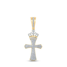 Load image into Gallery viewer, 10kt Yellow Gold Men's Crown King Cross Diamond Charm Pendant - 1/2 Cttw - Splendid Jewellery