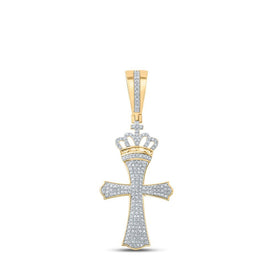 10kt Yellow Gold Men's Crown King Cross Diamond Charm Pendant - 1/2 Cttw - Splendid Jewellery