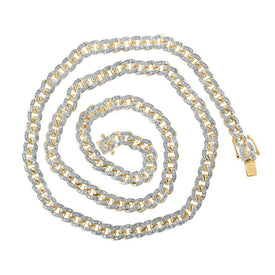 10kt Yellow Gold Men's Cuban Link Chain Necklace with Round Diamond Accents - 3 - 7/8 Cttw - Splendid Jewellery