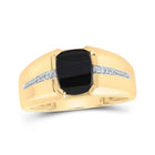 10kt Yellow Gold Men's Cushion Onyx Diamond Band Ring 2 Cttw | Luxurious Gentlemen's Jewel - Splendid Jewellery