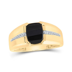 10kt Yellow Gold Men's Cushion Onyx Diamond Band Ring 2 Cttw | Luxurious Gentlemen's Jewel - Splendid Jewellery