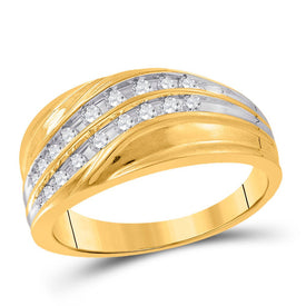 10kt Yellow Gold Mens Diagonal Double Row Diamond Wedding Band - Sparkling Symmetry Top View from Splendid Jewellery