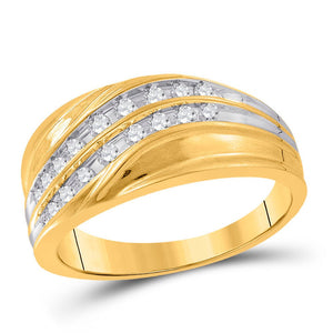 10kt Yellow Gold Mens Diagonal Double Row Diamond Wedding Band - Sparkling Symmetry - Splendid Jewellery