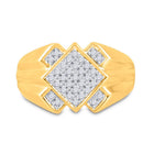 10kt Yellow Gold Men's Diagonal Offset Square Ring with Round Diamond Accent 1/4 Cttw - Splendid Jewellery