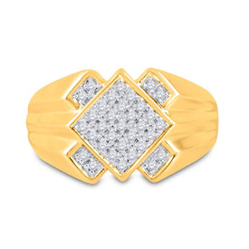10kt Yellow Gold Men's Diagonal Offset Square Ring with Round Diamond Accent 1/4 Cttw - Splendid Jewellery