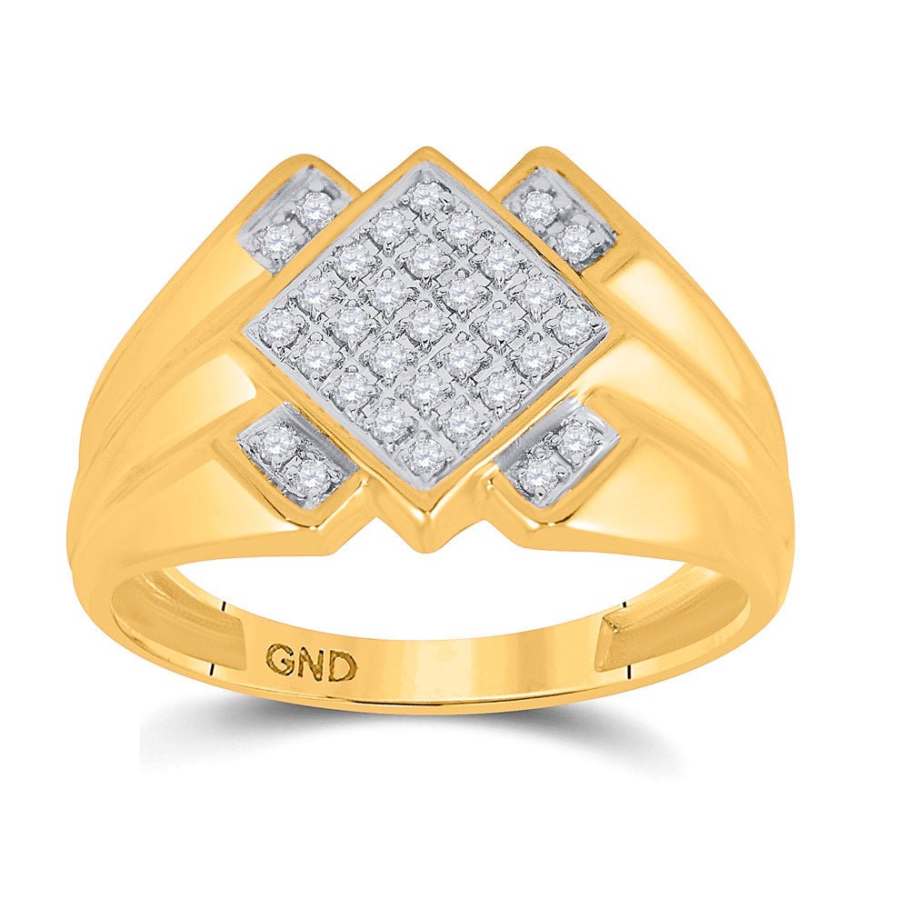 10kt Yellow Gold Men's Diagonal Offset Square Ring with Round Diamond Accent 1/4 Cttw - Splendid Jewellery