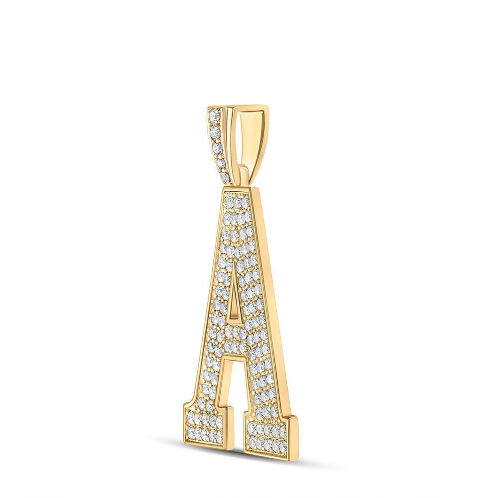 10kt Yellow Gold Men's Diamond A Initial Letter Charm Pendant - 1 - 3/4 Cttw - Splendid Jewellery