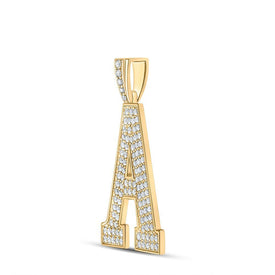 10kt Yellow Gold Men's Diamond A Initial Letter Charm Pendant - 1 - 3/4 Cttw - Splendid Jewellery