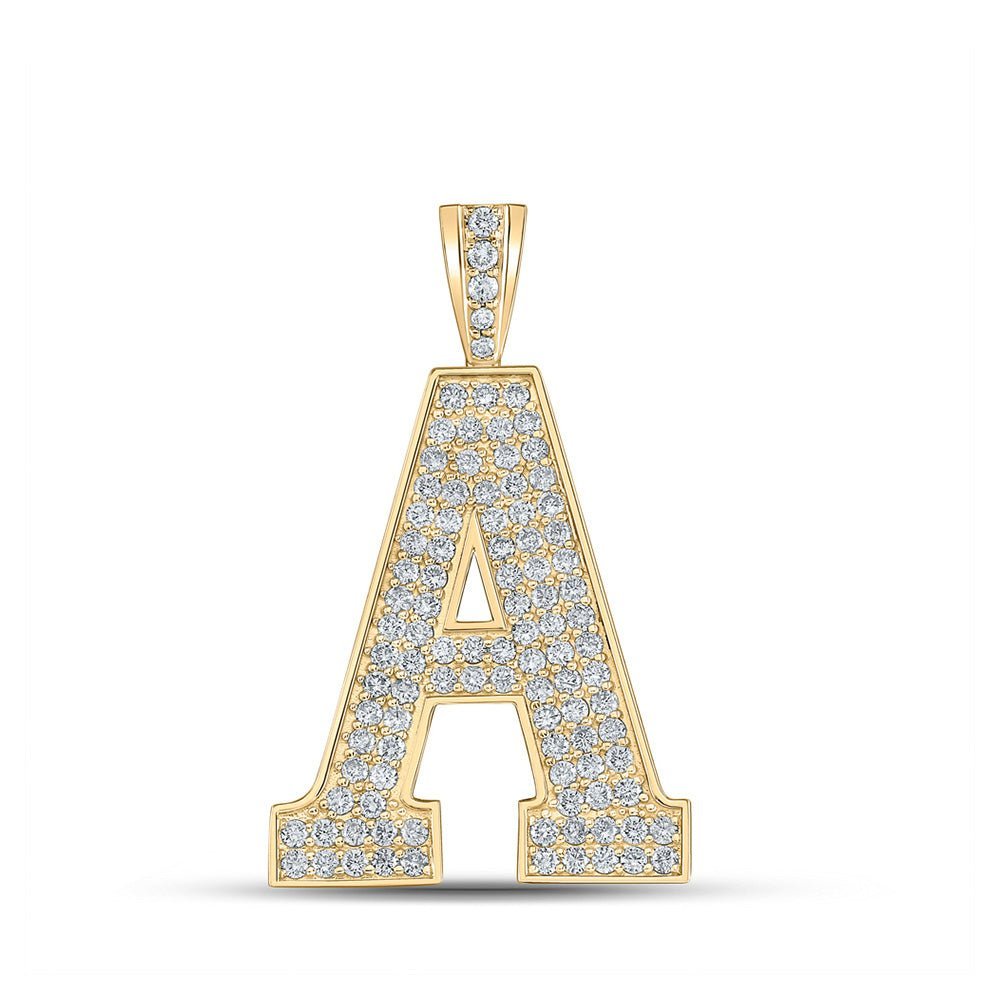 10kt Yellow Gold Men's Diamond A Initial Letter Charm Pendant - 1 - 3/4 Cttw - Splendid Jewellery