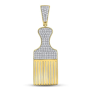 10kt Yellow Gold Men's Diamond Afro Hair Pick Charm Pendant - 1/2 Cttw | Splendid Jewellery - Splendid Jewellery