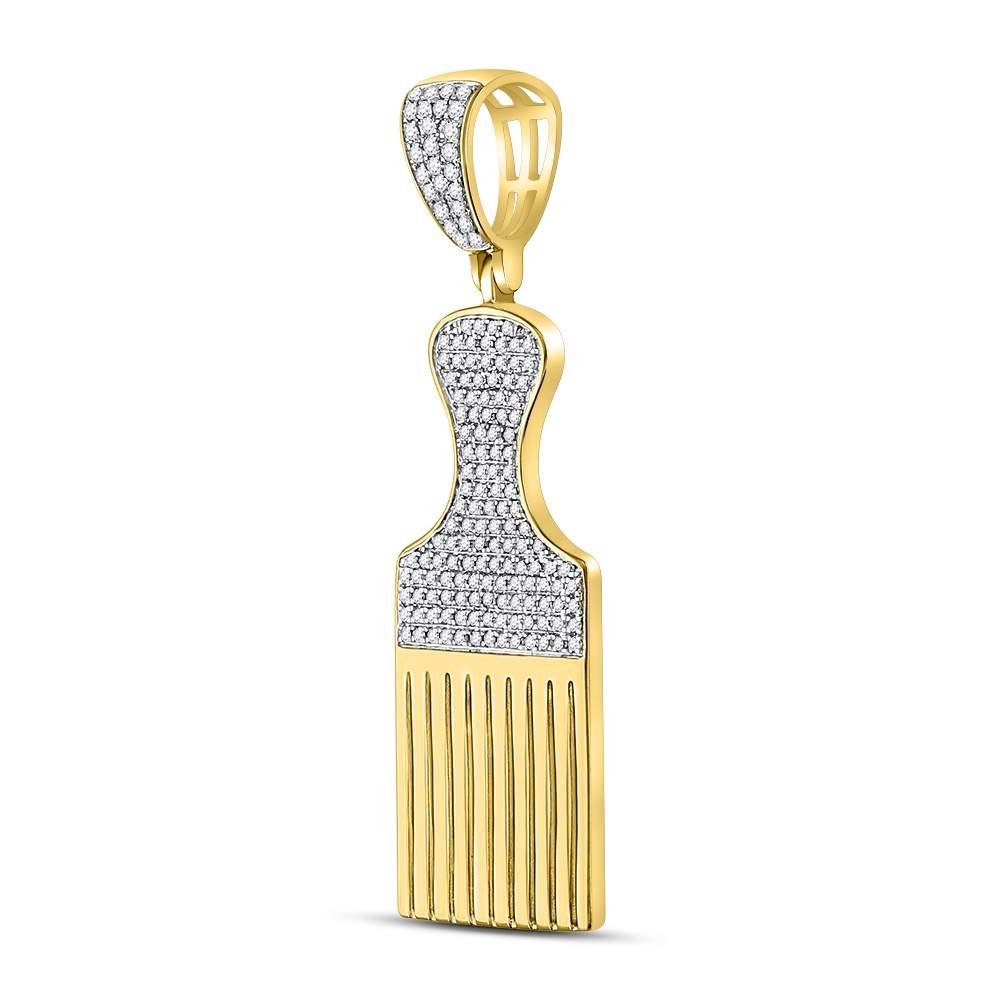10kt Yellow Gold Men's Diamond Afro Hair Pick Charm Pendant - 1/2 Cttw | Splendid Jewellery - Splendid Jewellery