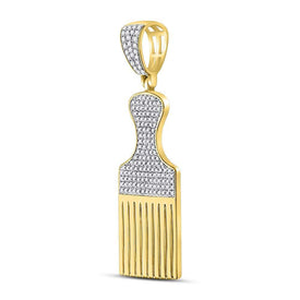 10kt Yellow Gold Men's Diamond Afro Hair Pick Charm Pendant - 1/2 Cttw | Splendid Jewellery  Side View 2 from Splendid Jewellery