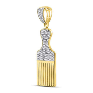 10kt Yellow Gold Men's Diamond Afro Hair Pick Charm Pendant - 1/2 Cttw | Splendid Jewellery - Splendid Jewellery