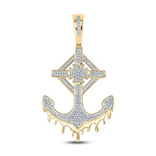 Load image into Gallery viewer, 10kt Yellow Gold Men's Diamond Anchor Cross Charm Pendant - 1/2 Cttw - Splendid Jewellery