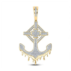 10kt Yellow Gold Men's Diamond Anchor Cross Charm Pendant - 1/2 Cttw - Splendid Jewellery