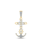 10kt Yellow Gold Men's Diamond Anchor Cross Charm Pendant - 3/8 Cttw - Splendid Jewellery
