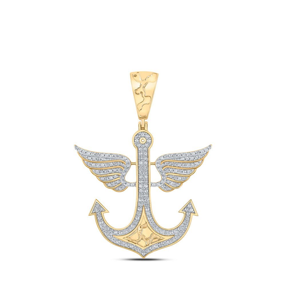 10kt Yellow Gold Men's Diamond Anchor Wing Charm Pendant - 1/2 Cttw - Splendid Jewellery