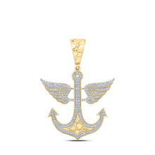Load image into Gallery viewer, 10kt Yellow Gold Men's Diamond Anchor Wing Charm Pendant - 1/2 Cttw - Splendid Jewellery