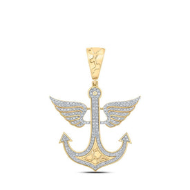 10kt Yellow Gold Men's Diamond Anchor Wing Charm Pendant - 1/2 Cttw - Splendid Jewellery