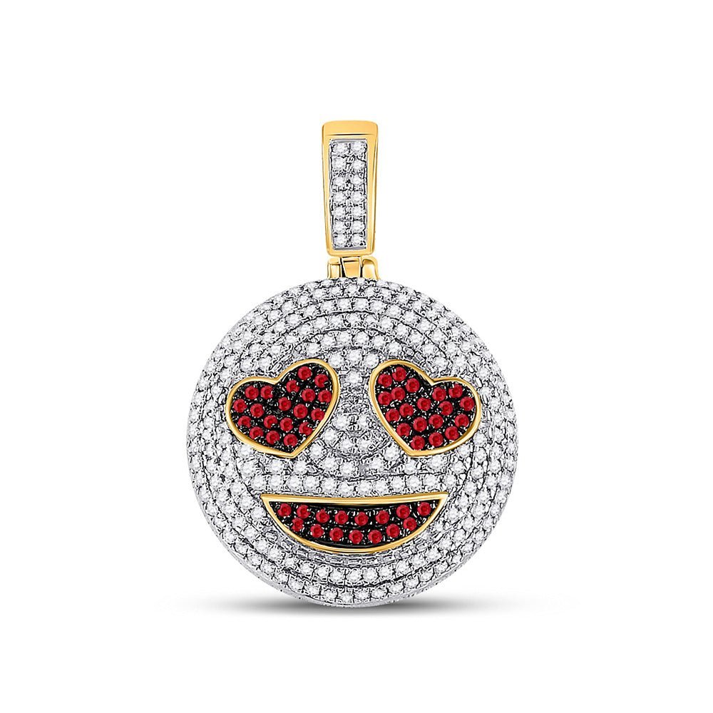 10kt Yellow Gold Men's Diamond and Ruby Smiley Heart Charm Pendant - 1 - 1/3 Cttw - Splendid Jewellery